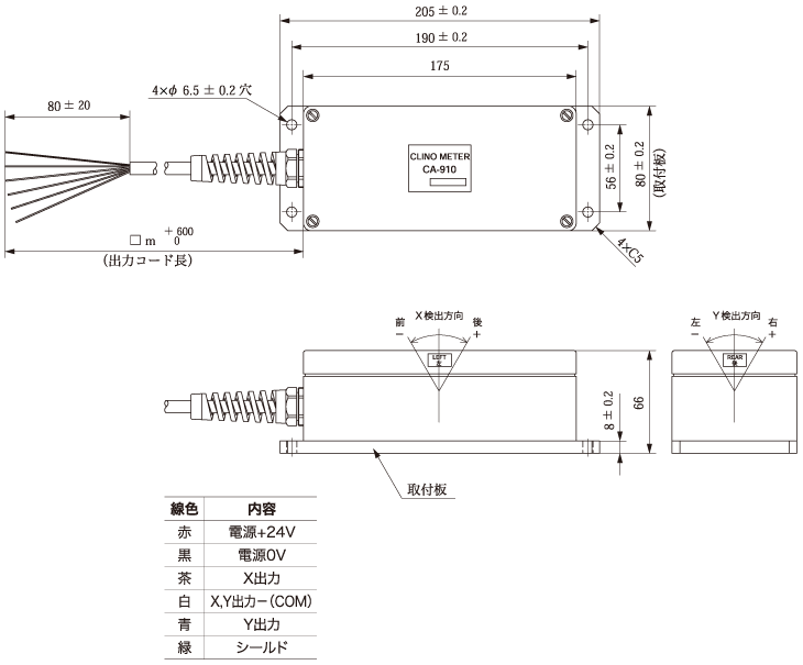 サーボ傾斜角検出器『CA-910H』外形図