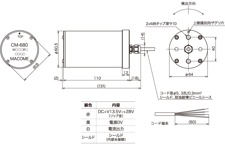 傾斜角検出器『CM-680』外形図