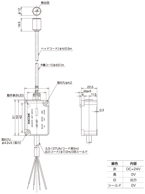 位置決めセンサー『LS-127』外形図