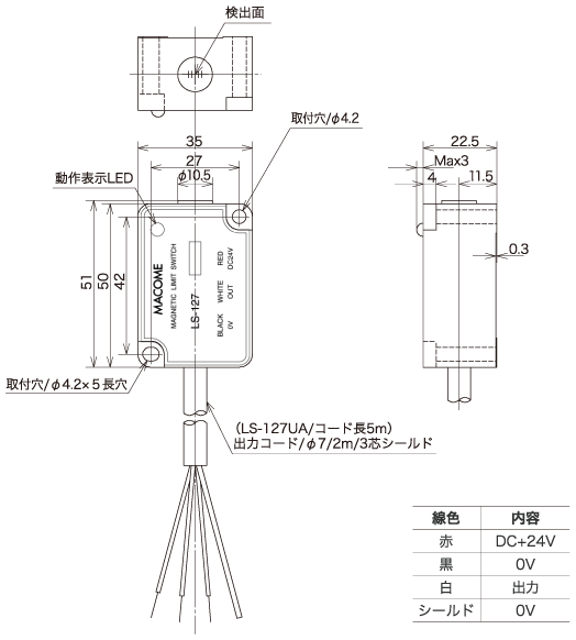 位置決めセンサー『LS-127U』外形図